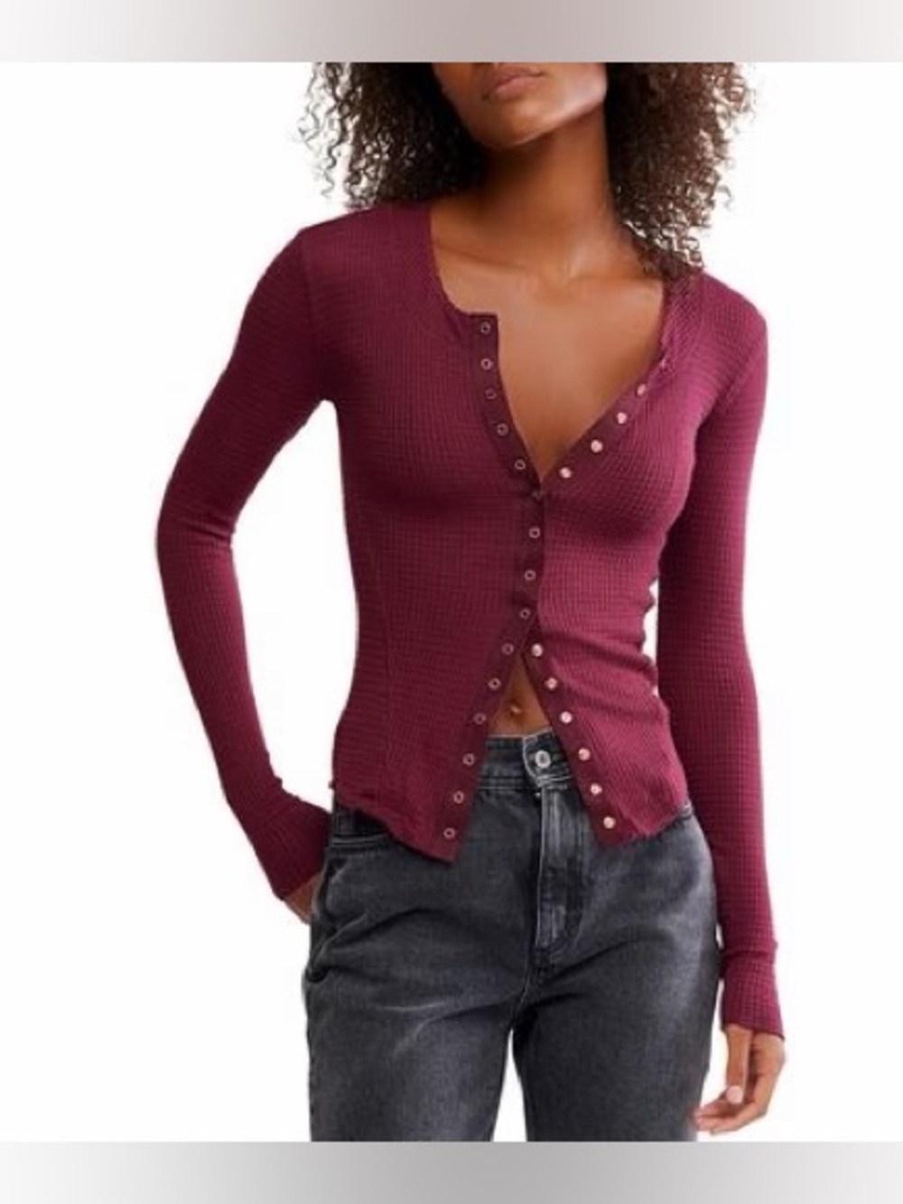 Free People Going Places Cardi Waffle Knit Snap Front Top Women’s Size S